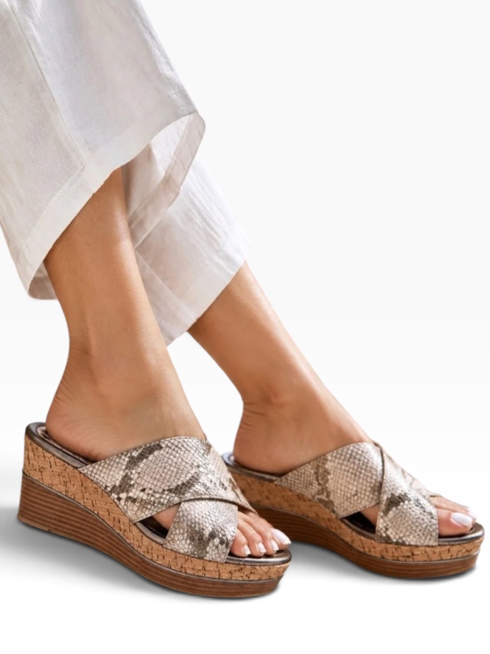 Donald J. Pliner Dani snake print metallic leather wedge sandals quiet luxury